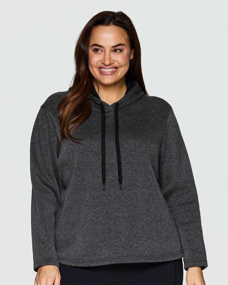 Front of a model wearing a size 1X Ashland Fleece Zip Sweatshirt in Charcoal by RBX Active. | dia_product_style_image_id:244570